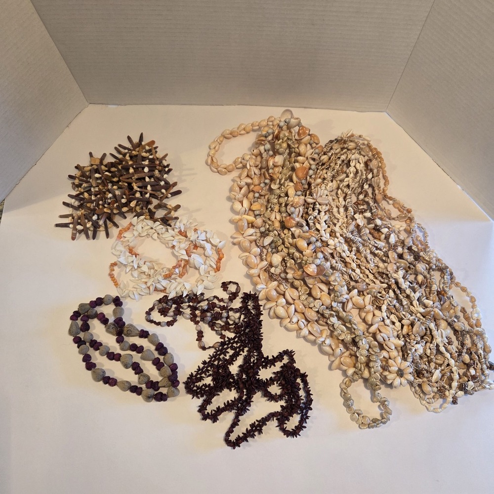 Lot Of 24 Mixed Shell Seed Urchin Quill Necklaces Lei Luau